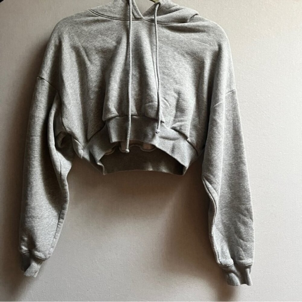 TNA Aritzia Cozy Sweatfleece Cropped Pullover Hoodie Grey Women's Sz S